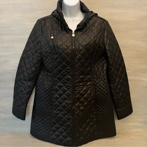 laundry by Shelli Segal Black Quilted Coat Jacket Size Large Good Condition